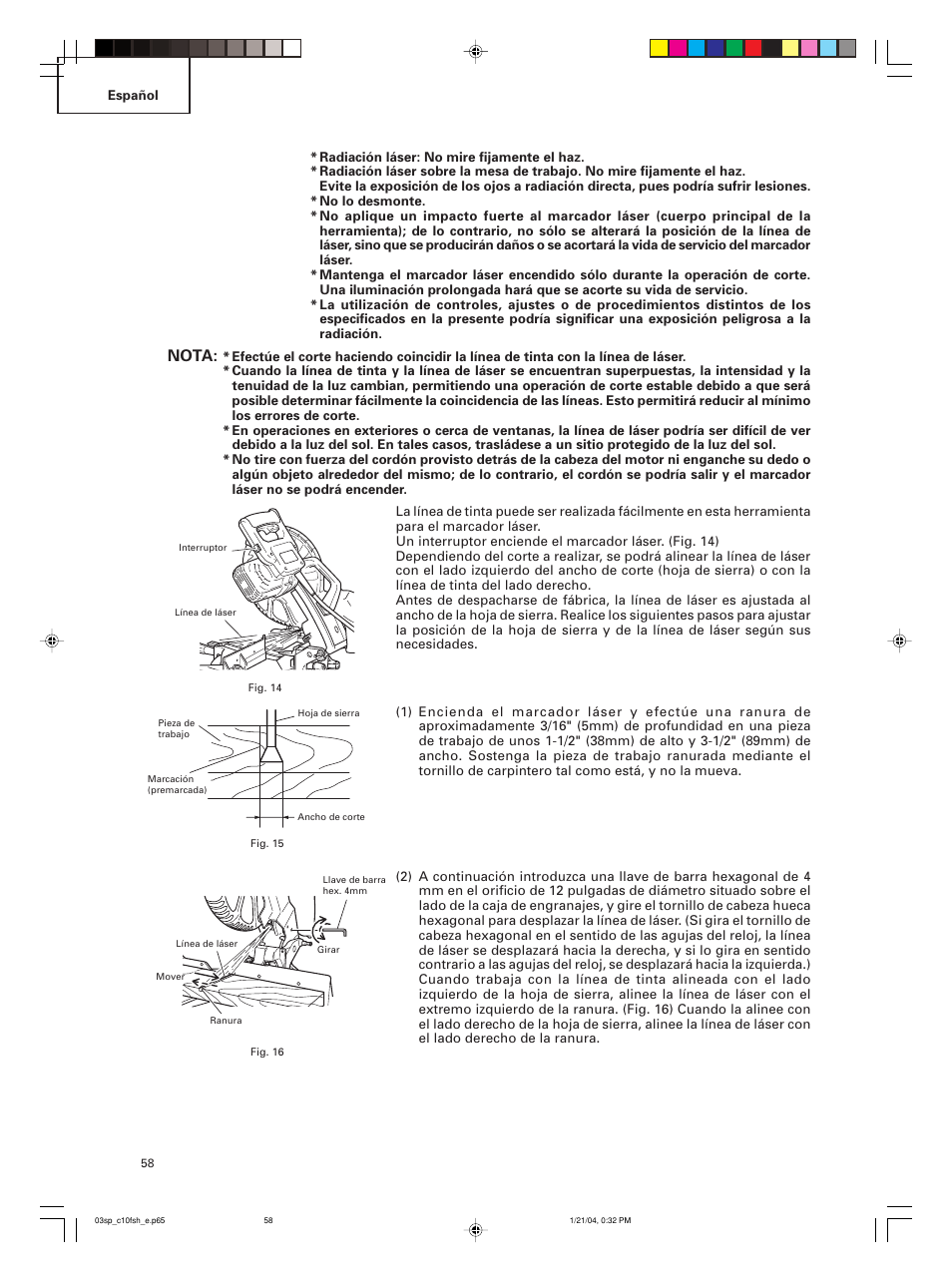 Nota | Hitachi C 10FCE User Manual | Page 58 / 76