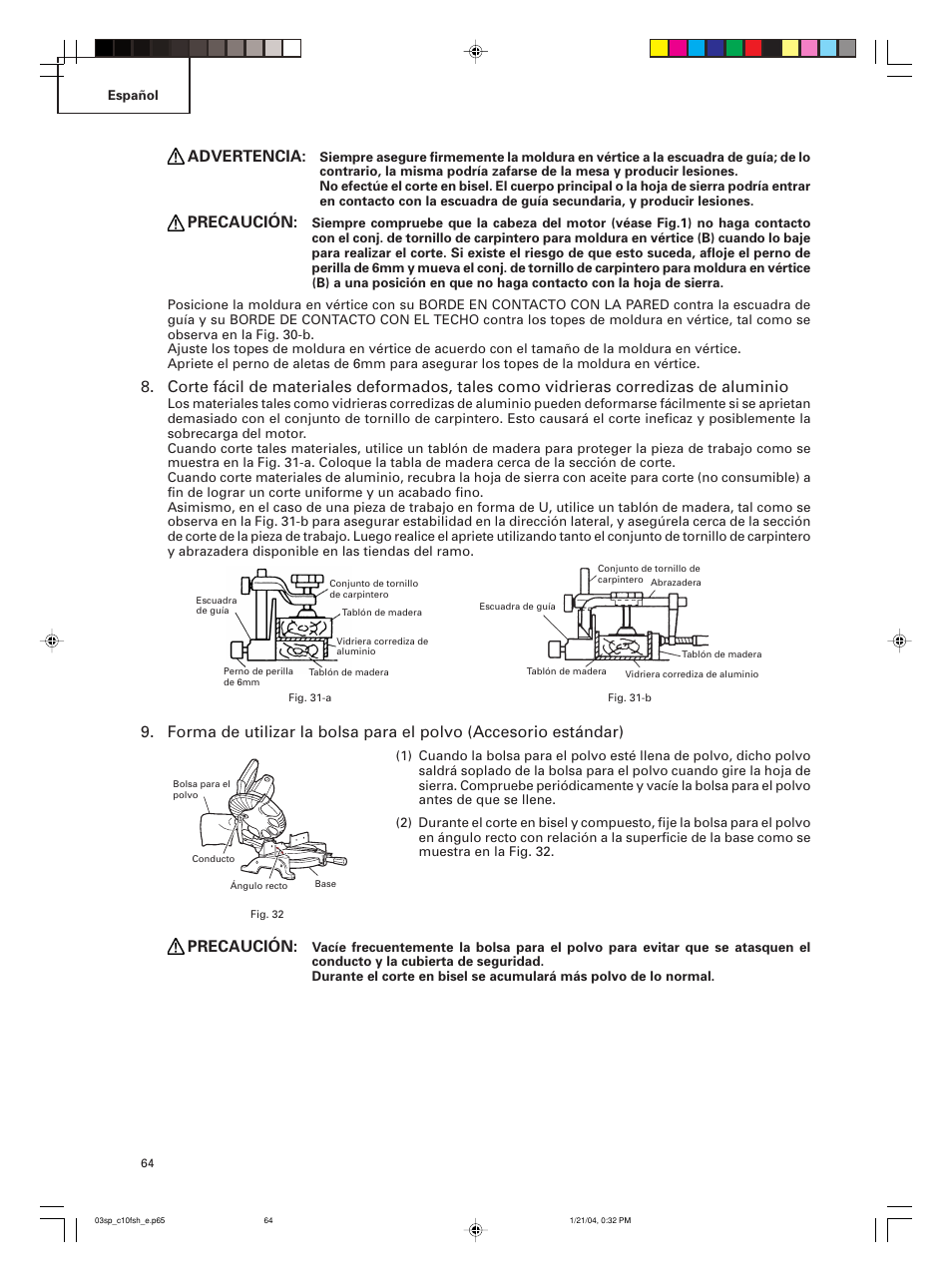 Advertencia, Precaución | Hitachi C 10FCE User Manual | Page 64 / 76