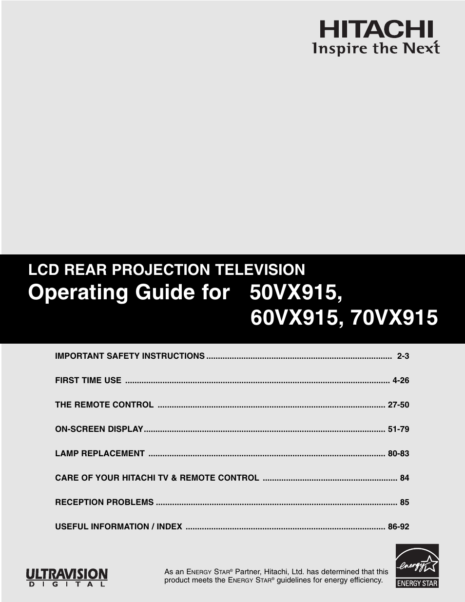 Hitachi 50VX915 User Manual | 96 pages