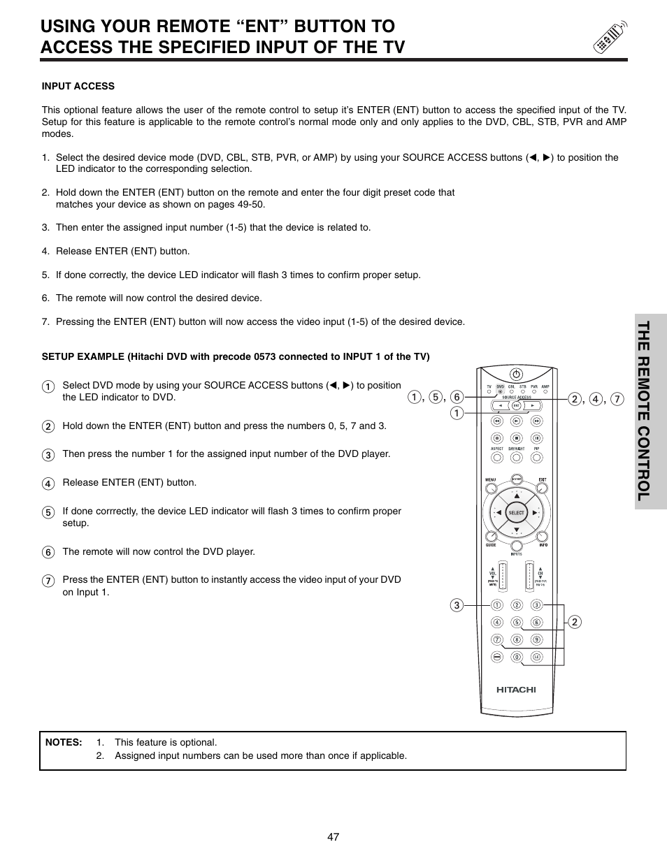 The remote control | Hitachi 50VX915 User Manual | Page 47 / 96