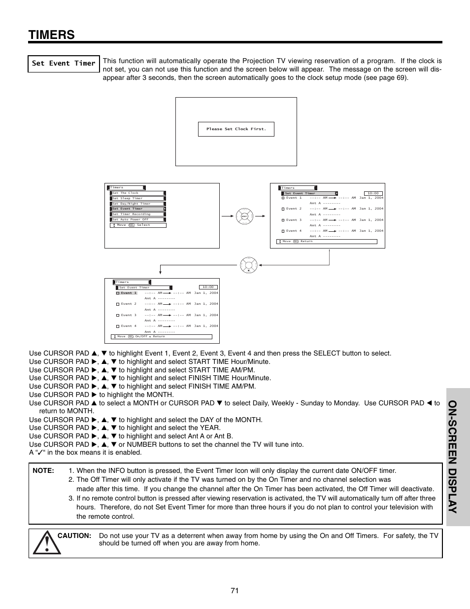 Timers, On-screen displa y | Hitachi 50VX915 User Manual | Page 71 / 96