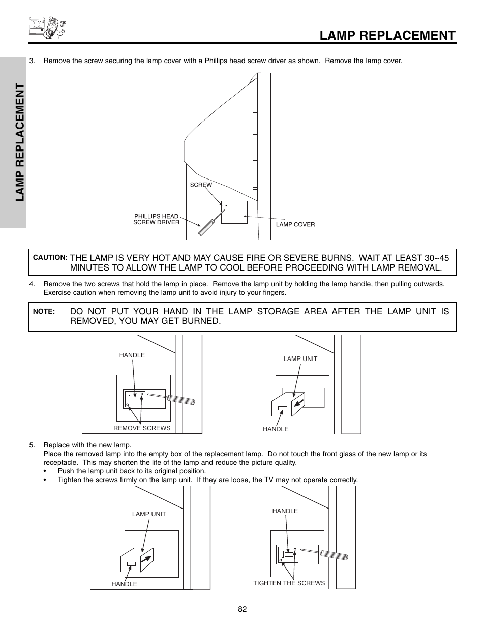 Lamp replacement | Hitachi 50VX915 User Manual | Page 82 / 96