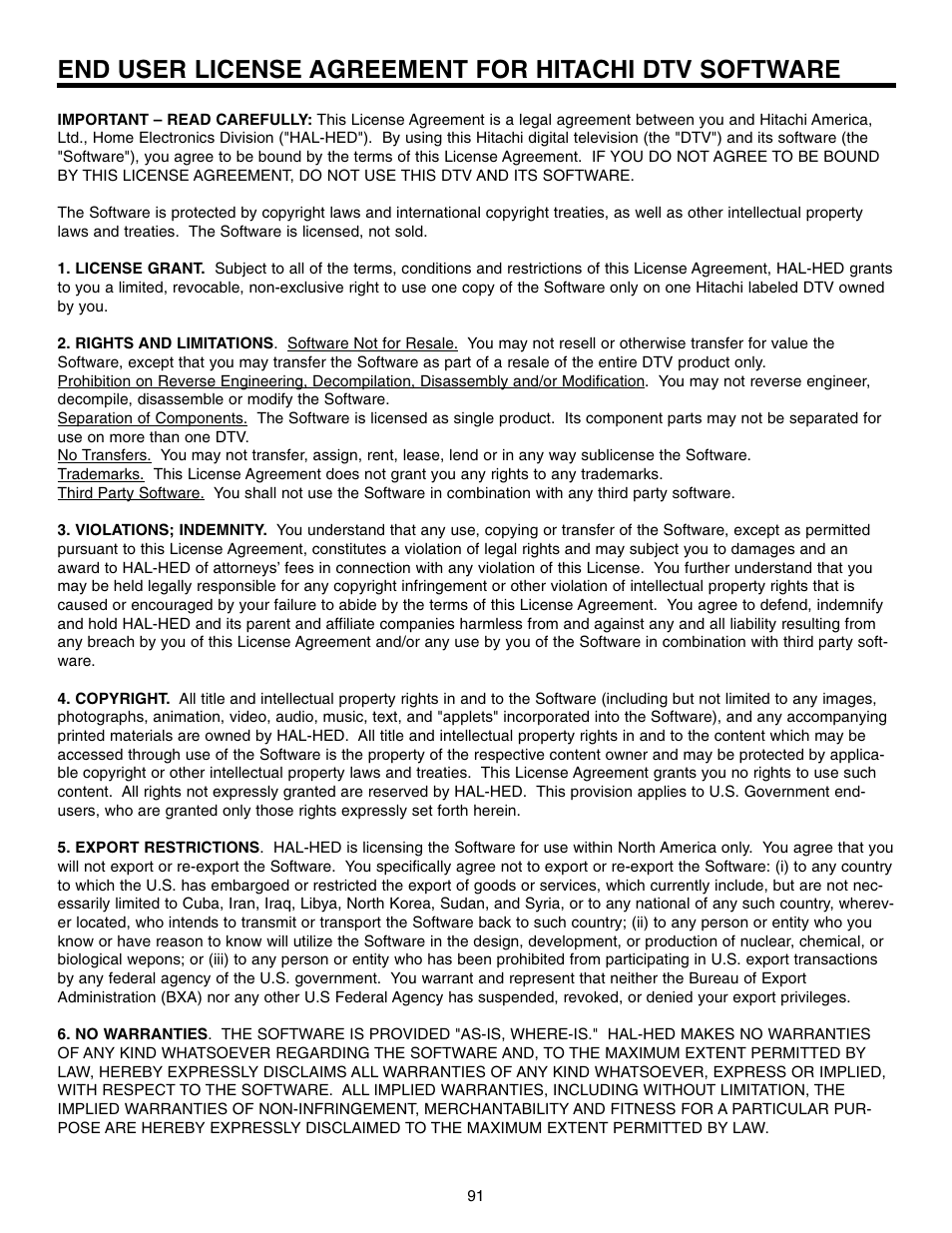 Hitachi 50VX915 User Manual | Page 91 / 96