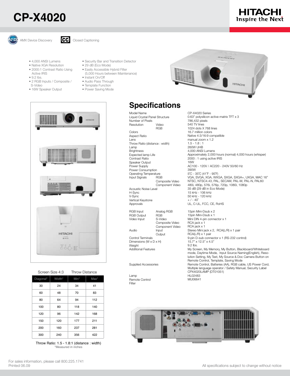 Hitachi CP-X4020 User Manual | 1 page