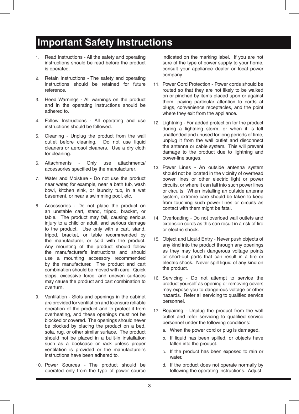 Important safety instructions | Hitachi L42N03A User Manual | Page 3 / 24