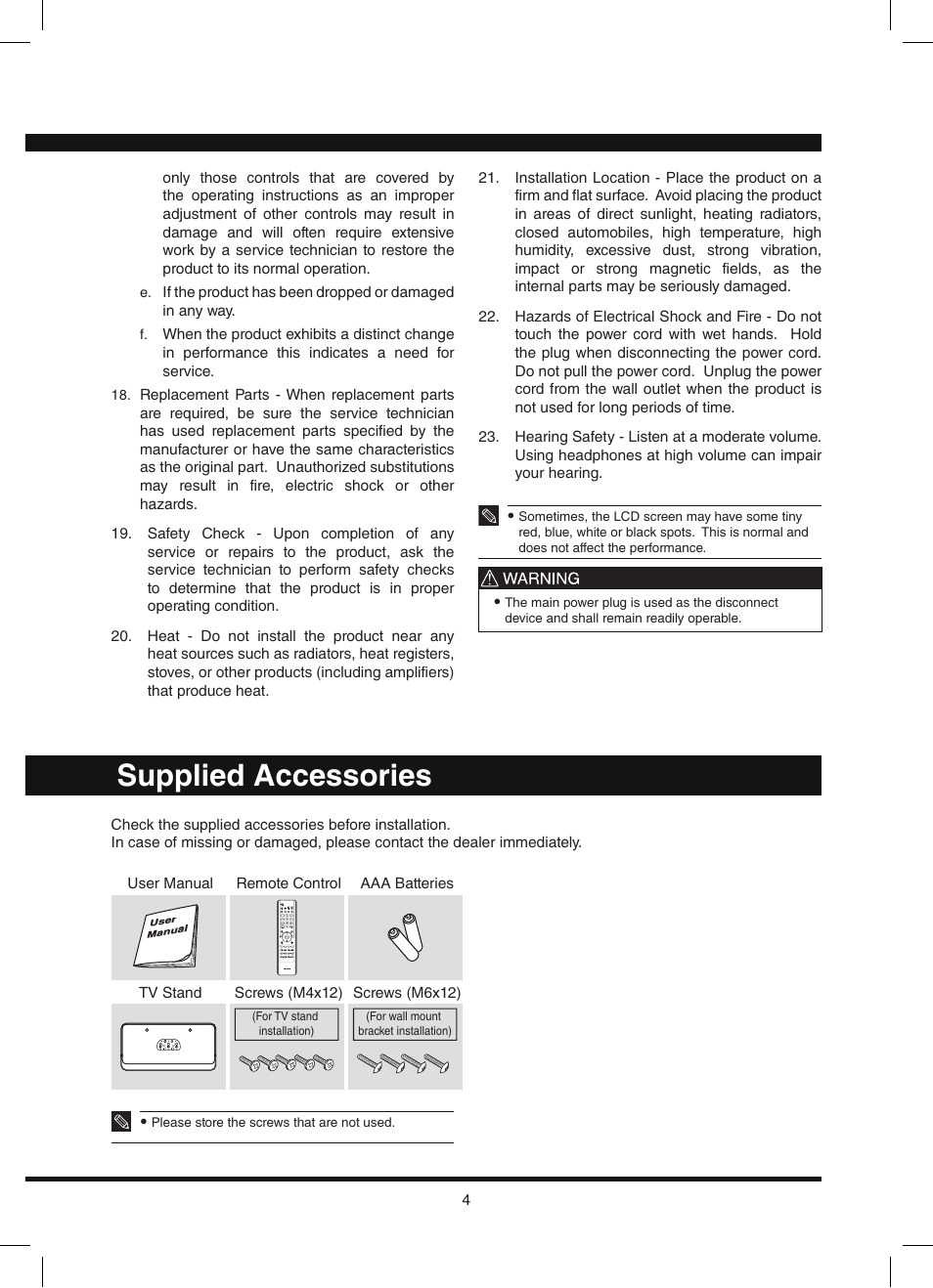 Supplied accessories | Hitachi L42N03A User Manual | Page 4 / 24