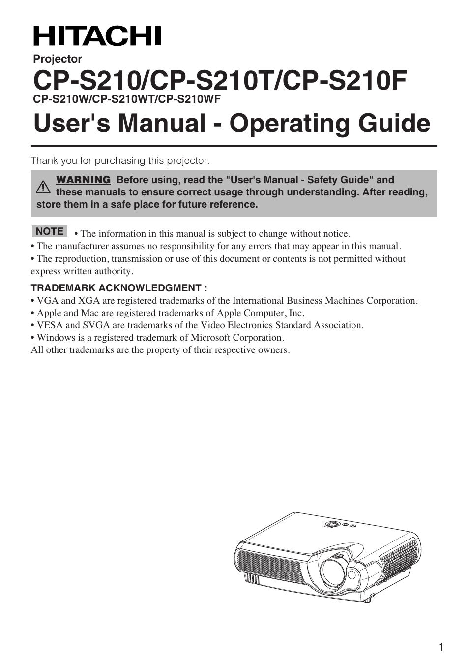 Hitachi CP-S210F User Manual | 55 pages