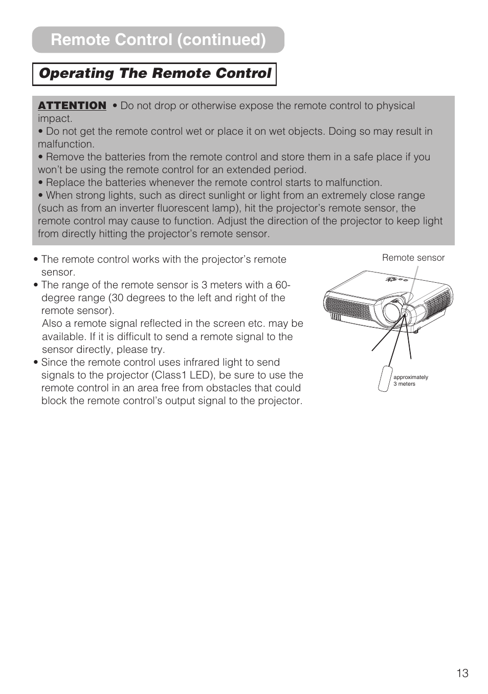 Remote control (continued), Operating the remote control | Hitachi CP-S210F User Manual | Page 13 / 55