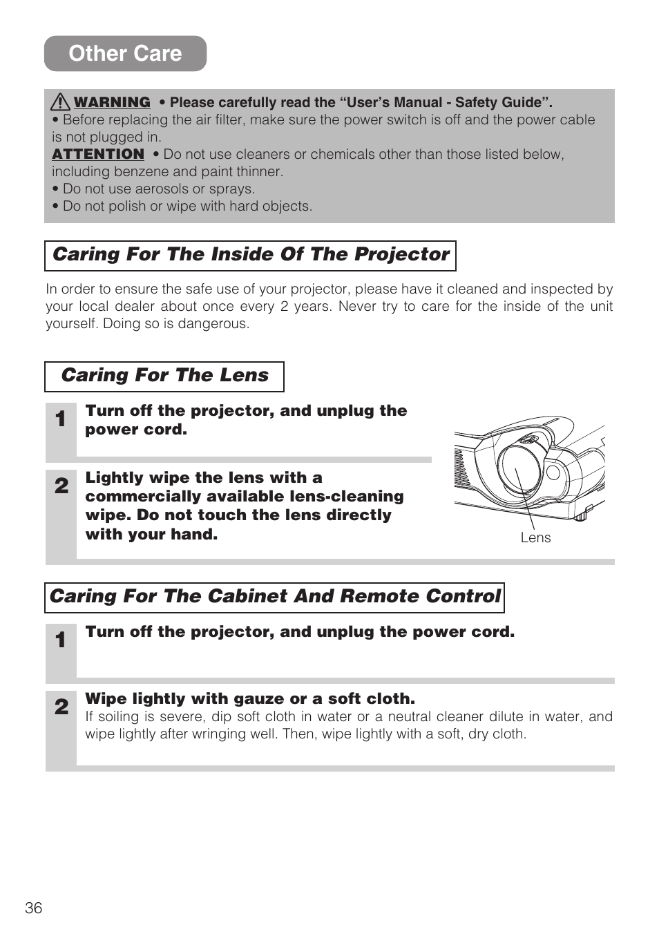 Other care | Hitachi CP-S210F User Manual | Page 36 / 55