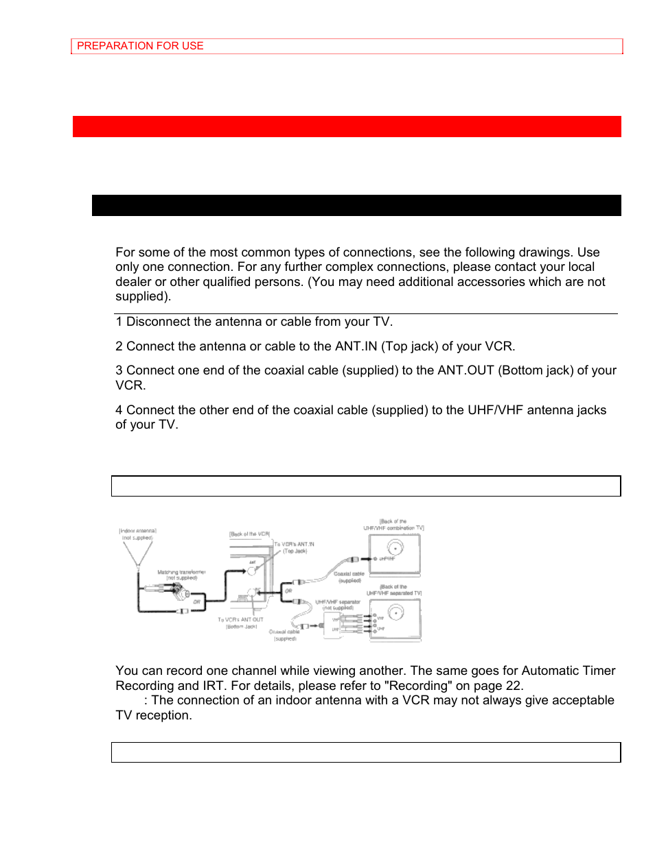 Preparation for use, Antenna/cable connections | Hitachi VT-MX4410A User Manual | Page 18 / 72