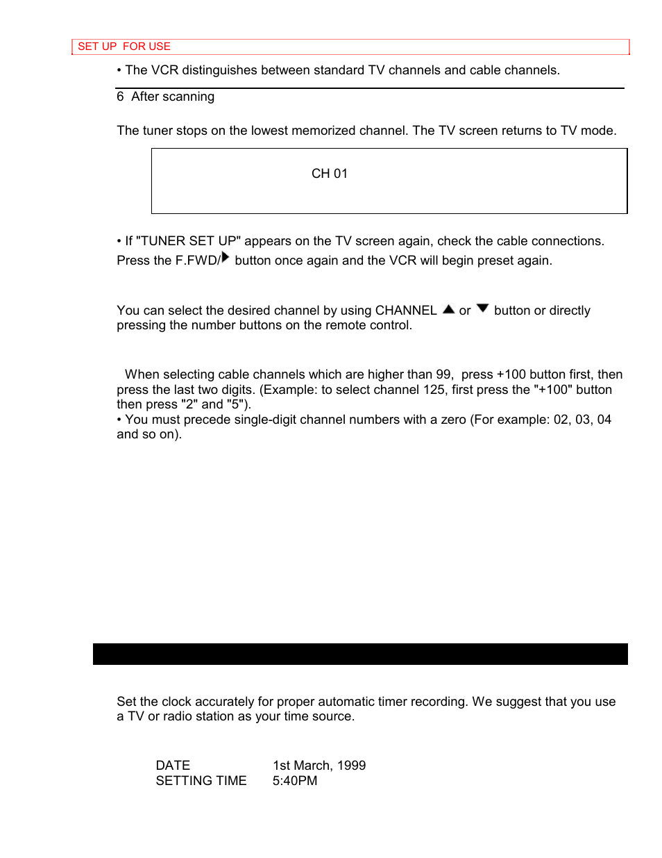 To select a desired channel, Clock set up | Hitachi VT-MX4410A User Manual | Page 29 / 72