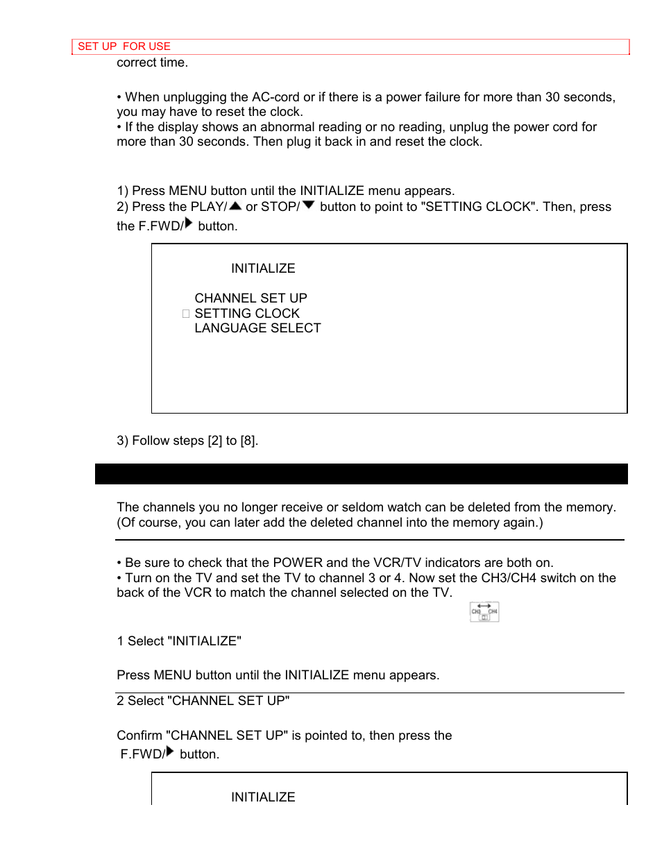 To change clock setting, To delete or add channels | Hitachi VT-MX4410A User Manual | Page 33 / 72