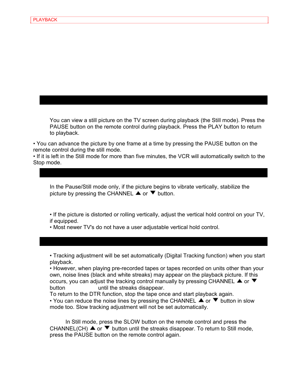 Still picture, Vertical hold control, Tracking adjustment | Hitachi VT-MX4410A User Manual | Page 38 / 72