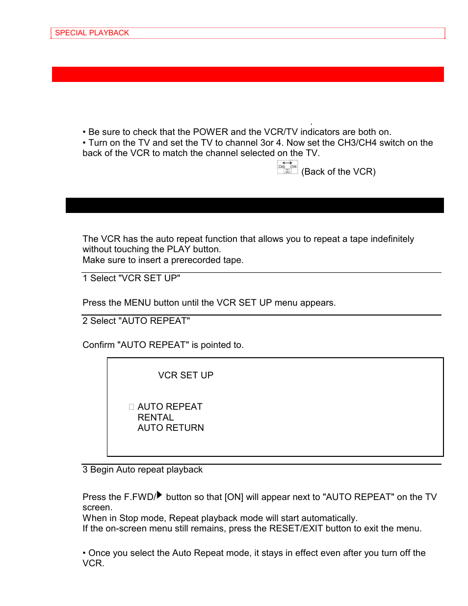 Special playback, Auto repeat playback | Hitachi VT-MX4410A User Manual | Page 41 / 72