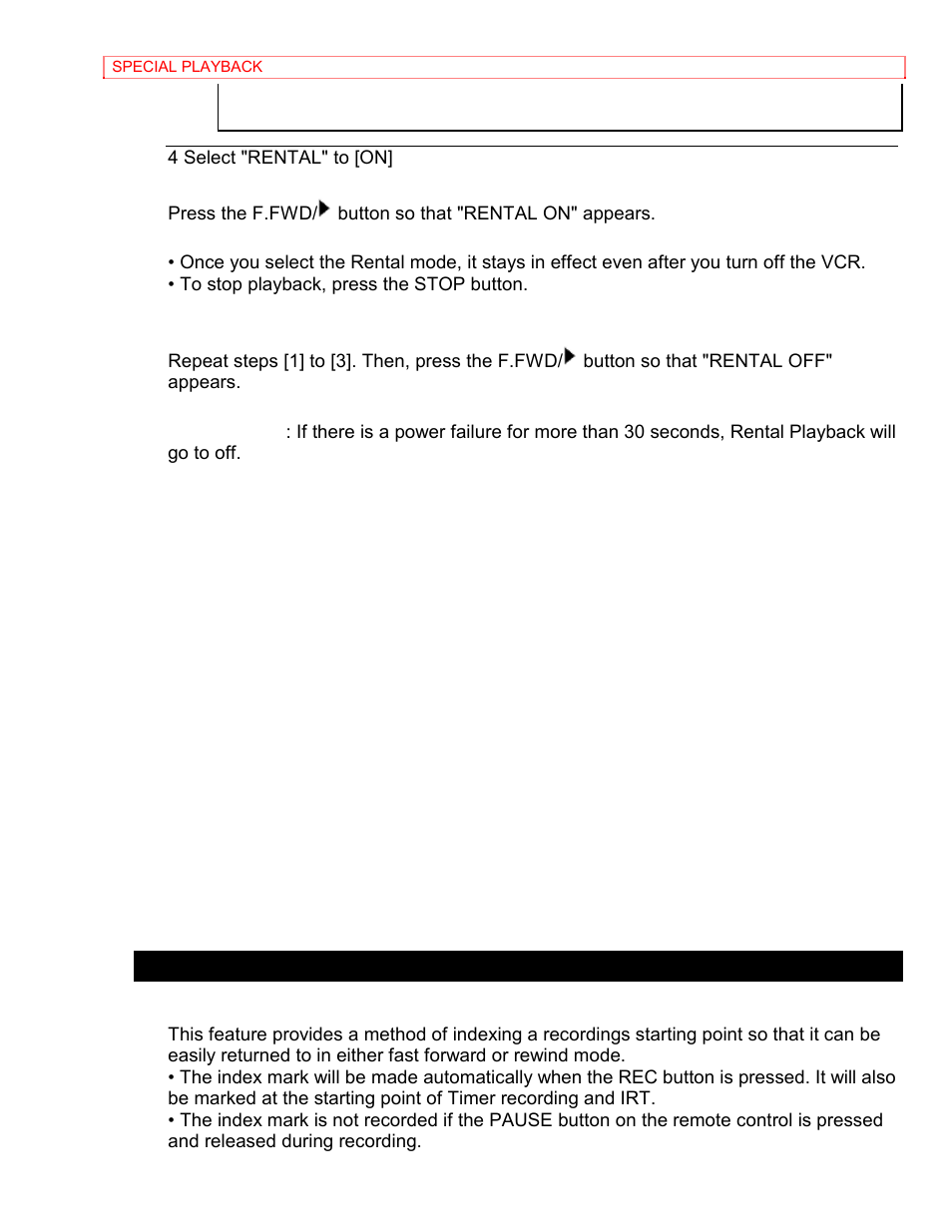 To exit the rental play mode, Index search | Hitachi VT-MX4410A User Manual | Page 43 / 72