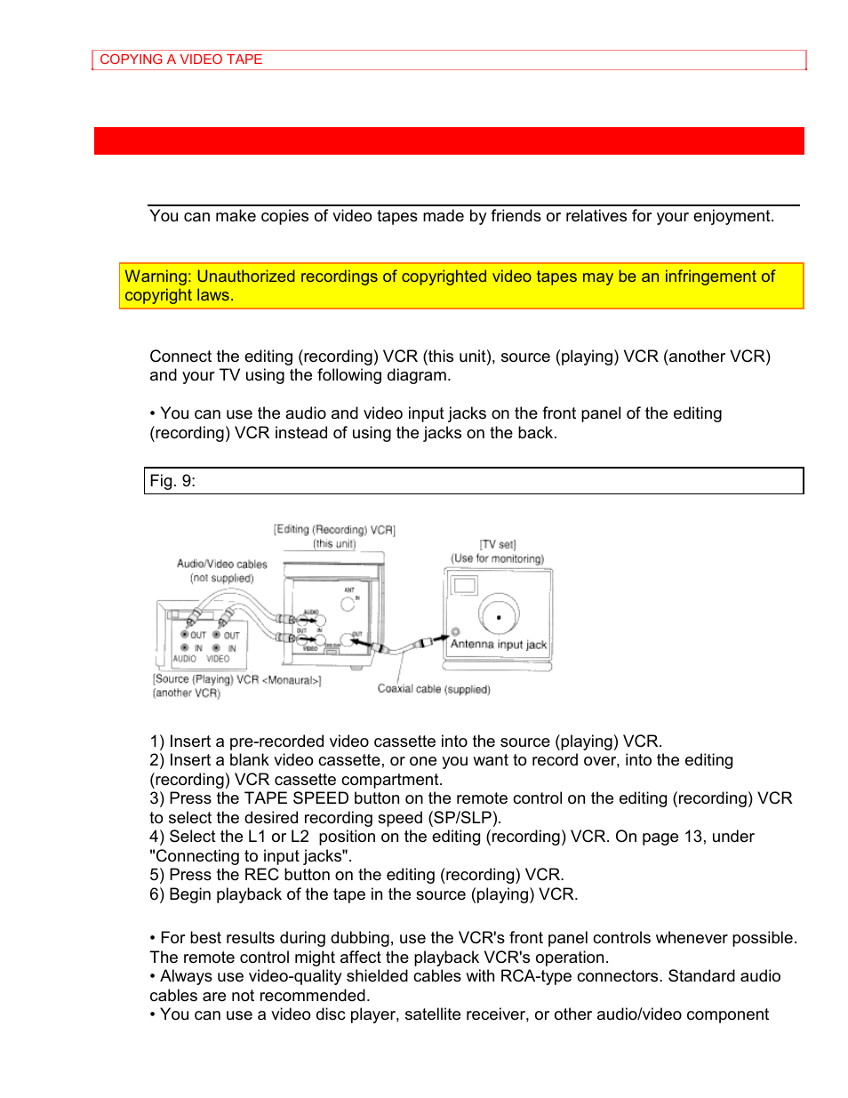 Copying a video tape | Hitachi VT-MX4410A User Manual | Page 64 / 72