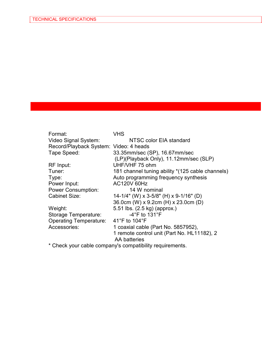 Technical specifications | Hitachi VT-MX4410A User Manual | Page 70 / 72