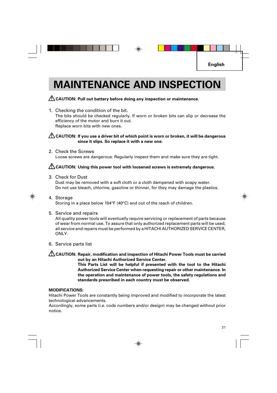 Maintenance and inspection | Hitachi VARIABLE SPEED DV 14DV User Manual | Page 21 / 68