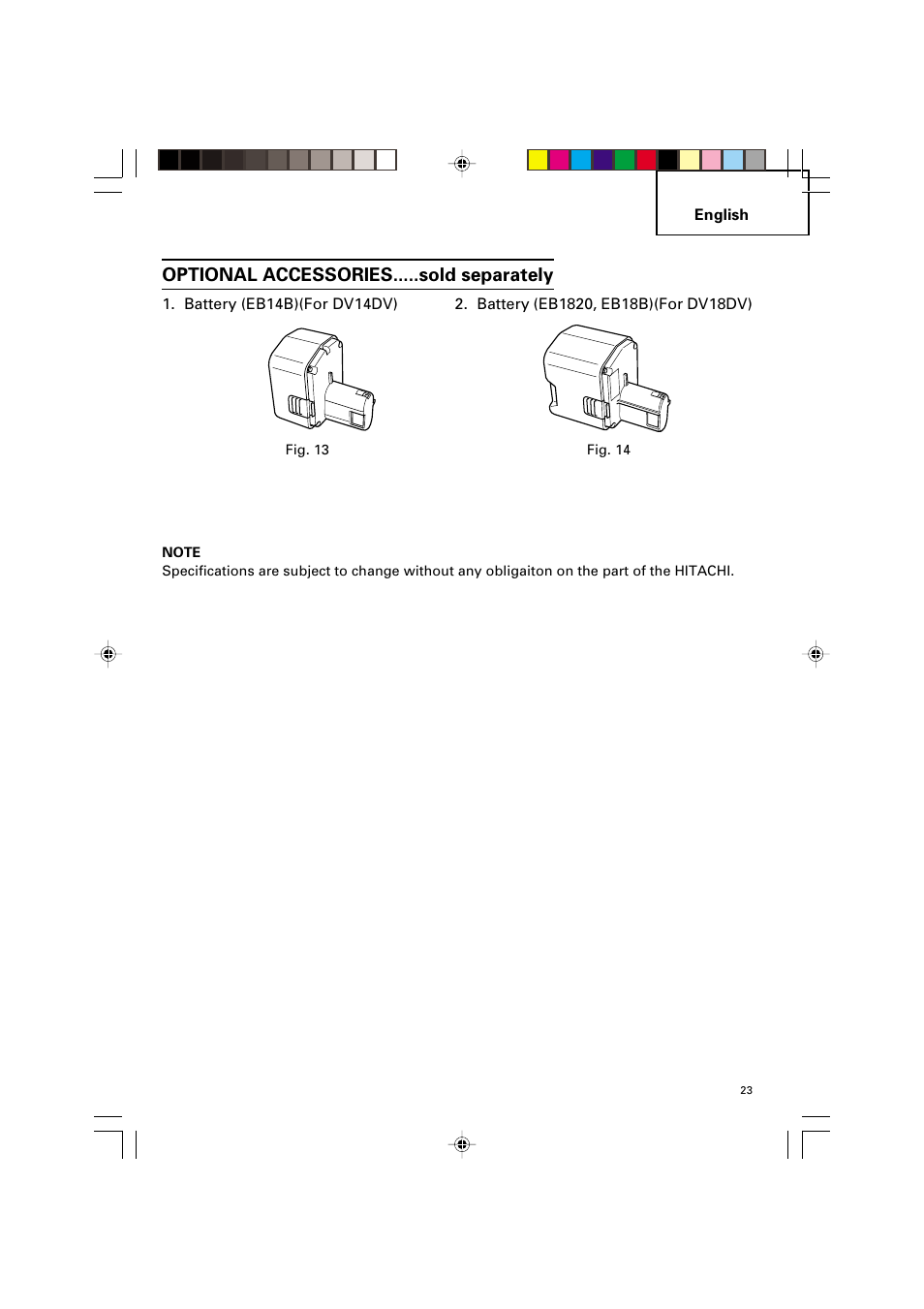 Optional accessories.....sold separately | Hitachi VARIABLE SPEED DV 14DV User Manual | Page 23 / 68