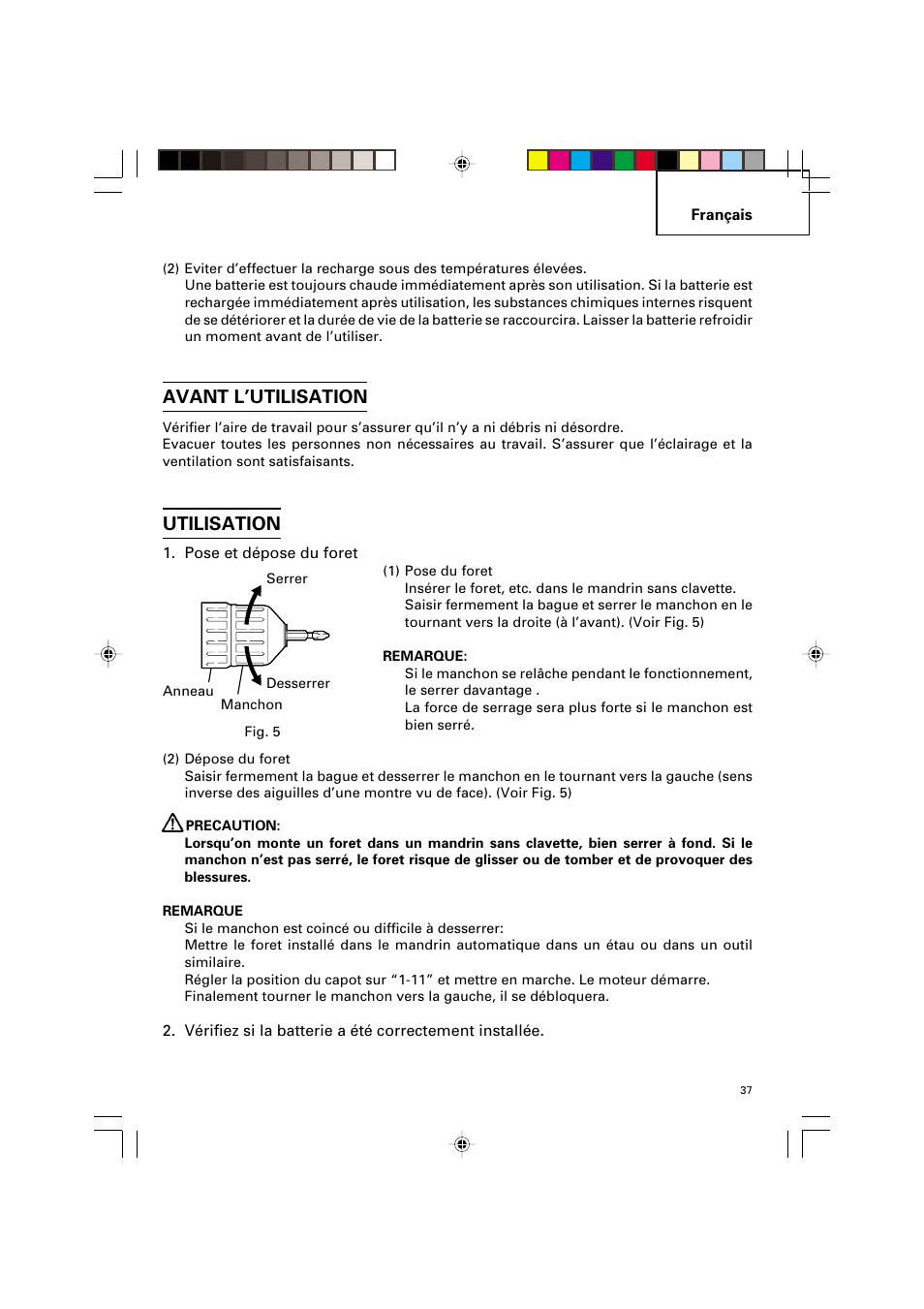 Avant l’utilisation, Utilisation | Hitachi VARIABLE SPEED DV 14DV User Manual | Page 37 / 68