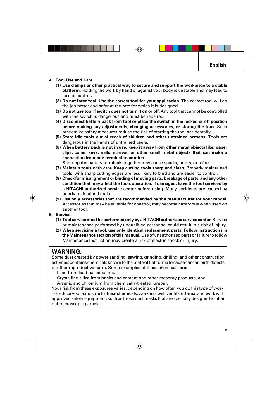 Warning | Hitachi VARIABLE SPEED DV 14DV User Manual | Page 5 / 68