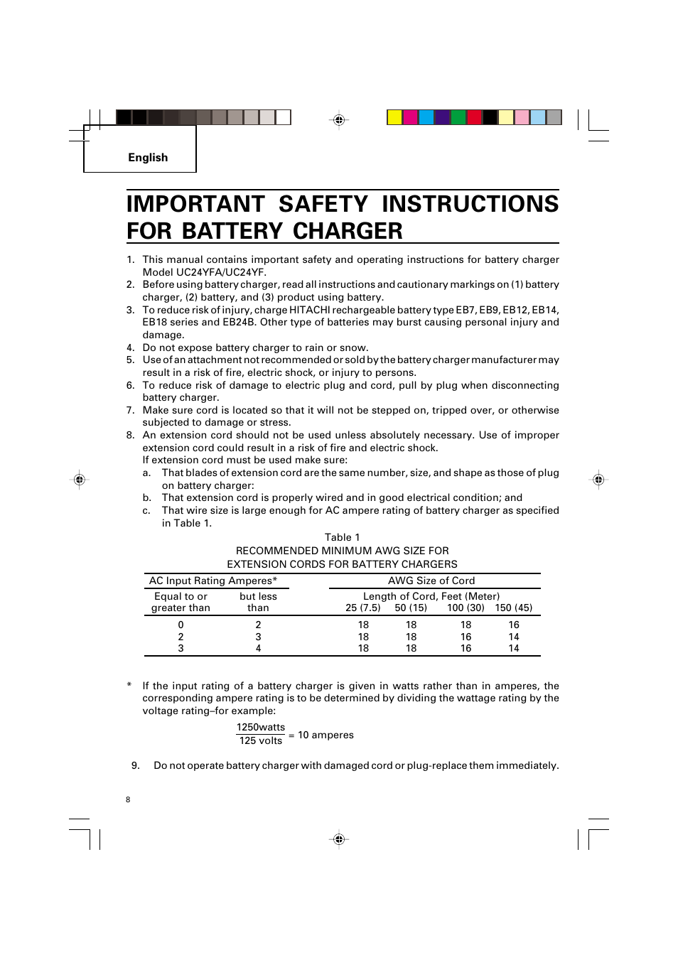 Important safety instructions for battery charger | Hitachi VARIABLE SPEED DV 14DV User Manual | Page 8 / 68
