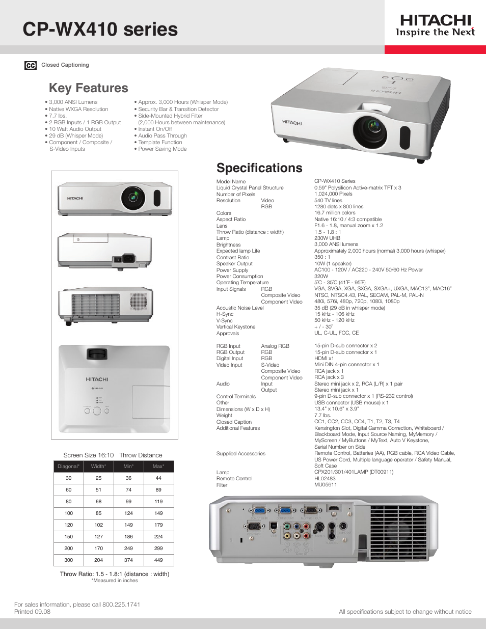 Hitachi LIQUID CRYSTAL CP-WX410 User Manual | 1 page