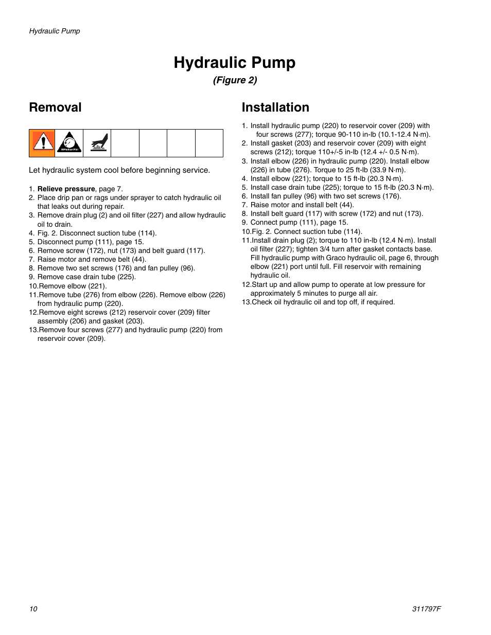 Hydraulic pump, Removal, Installation | Hitachi GH 300 User Manual | Page 10 / 34