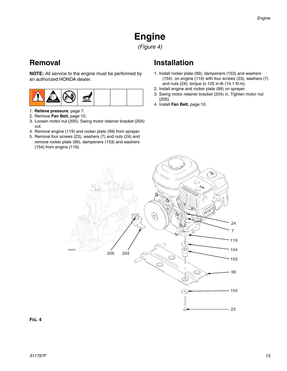 Engine, Removal, Installation | Hitachi GH 300 User Manual | Page 13 / 34