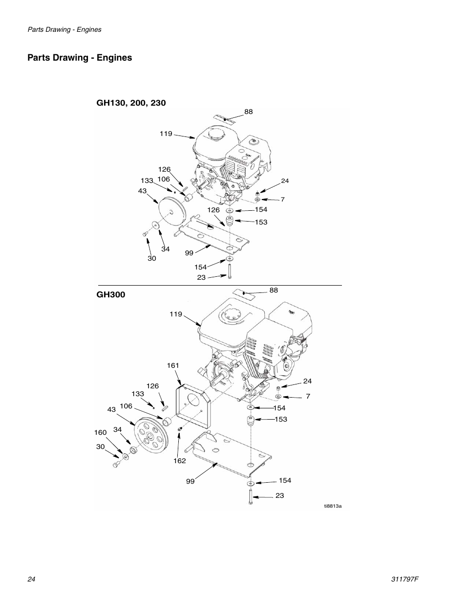 Parts drawing - engines | Hitachi GH 300 User Manual | Page 24 / 34