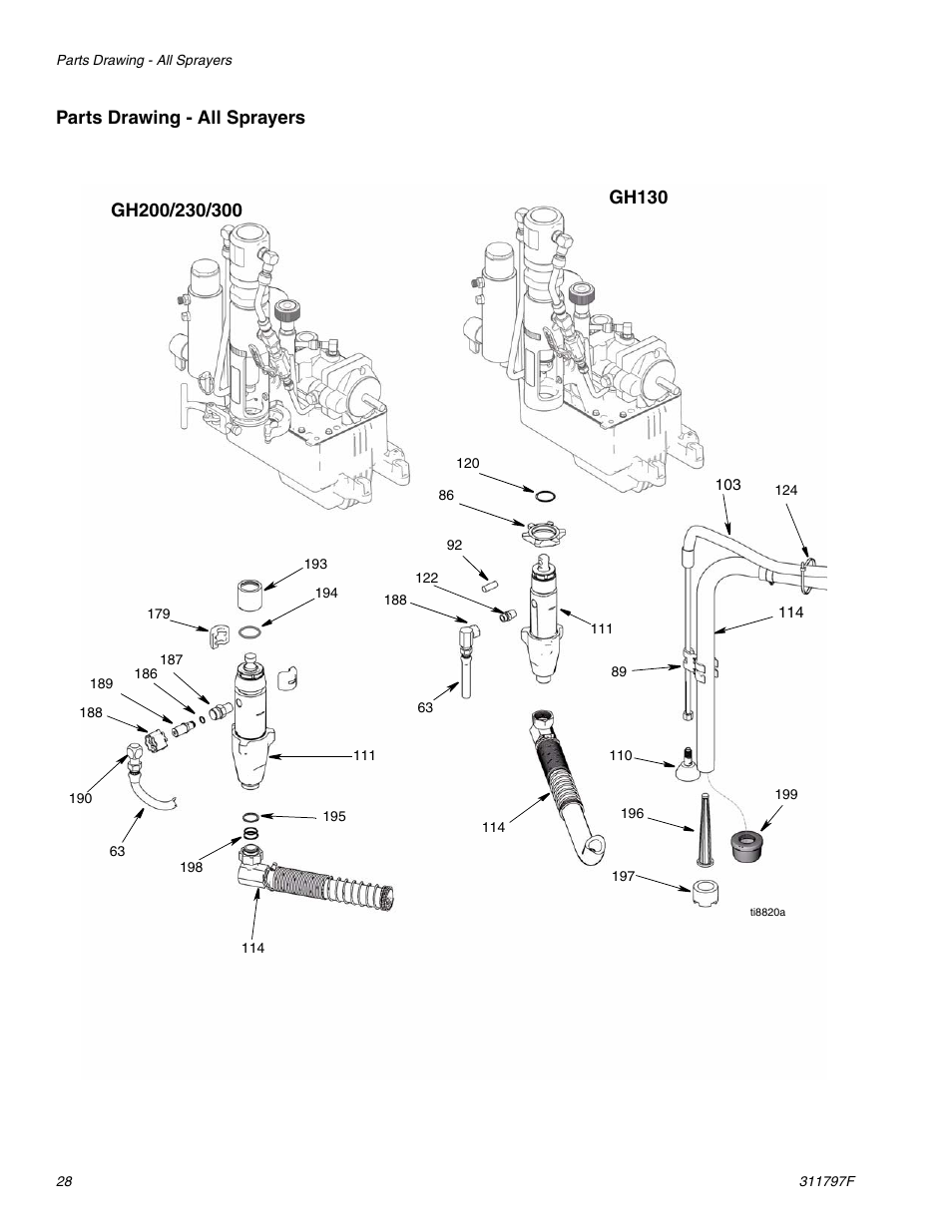 Parts drawing - all sprayers | Hitachi GH 300 User Manual | Page 28 / 34