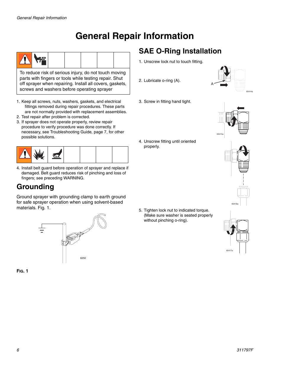 General repair information, Grounding, Sae o-ring installation | Hitachi GH 300 User Manual | Page 6 / 34