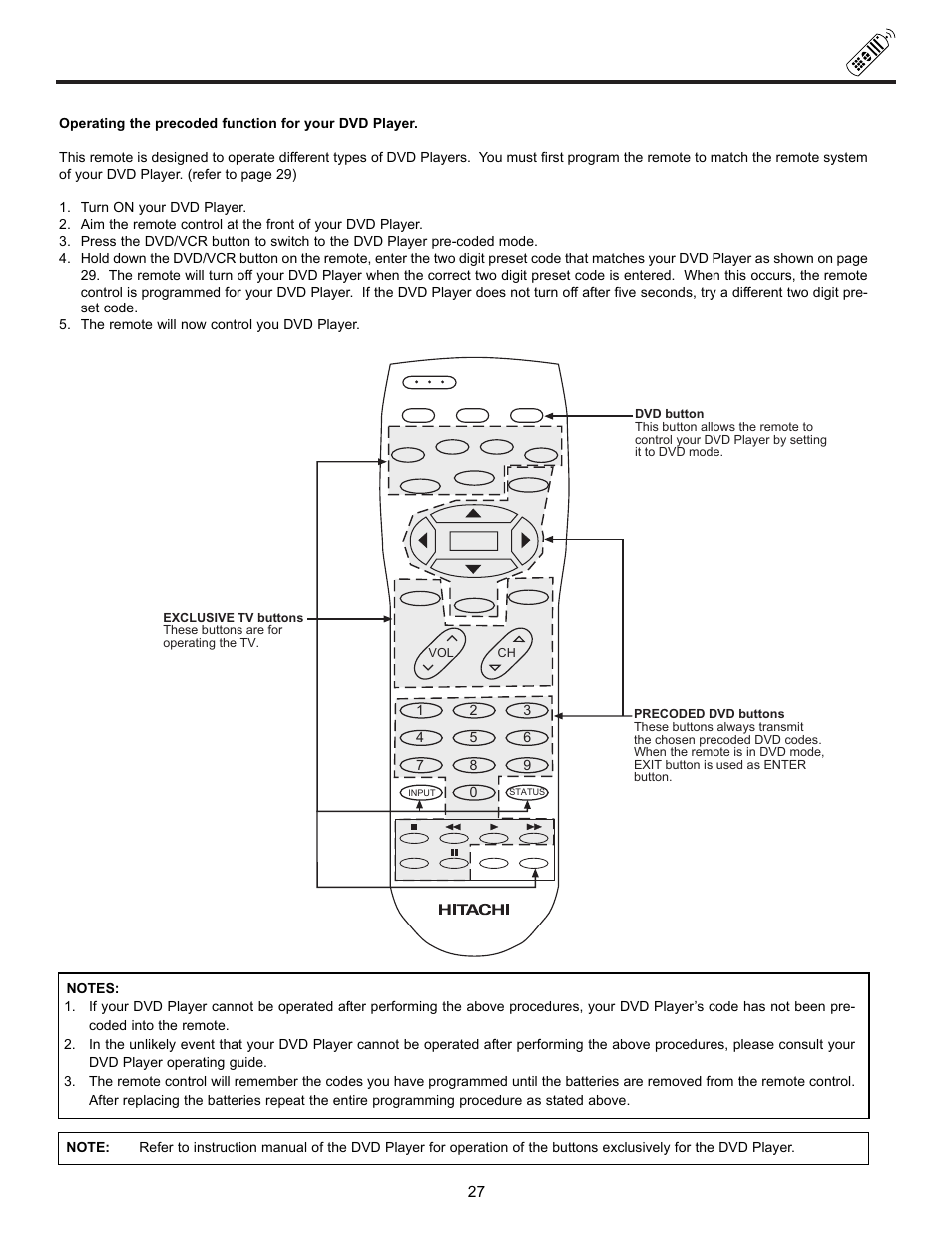 Using the remote to control dvd functions | Hitachi DX Series 50DX10B User Manual | Page 27 / 60