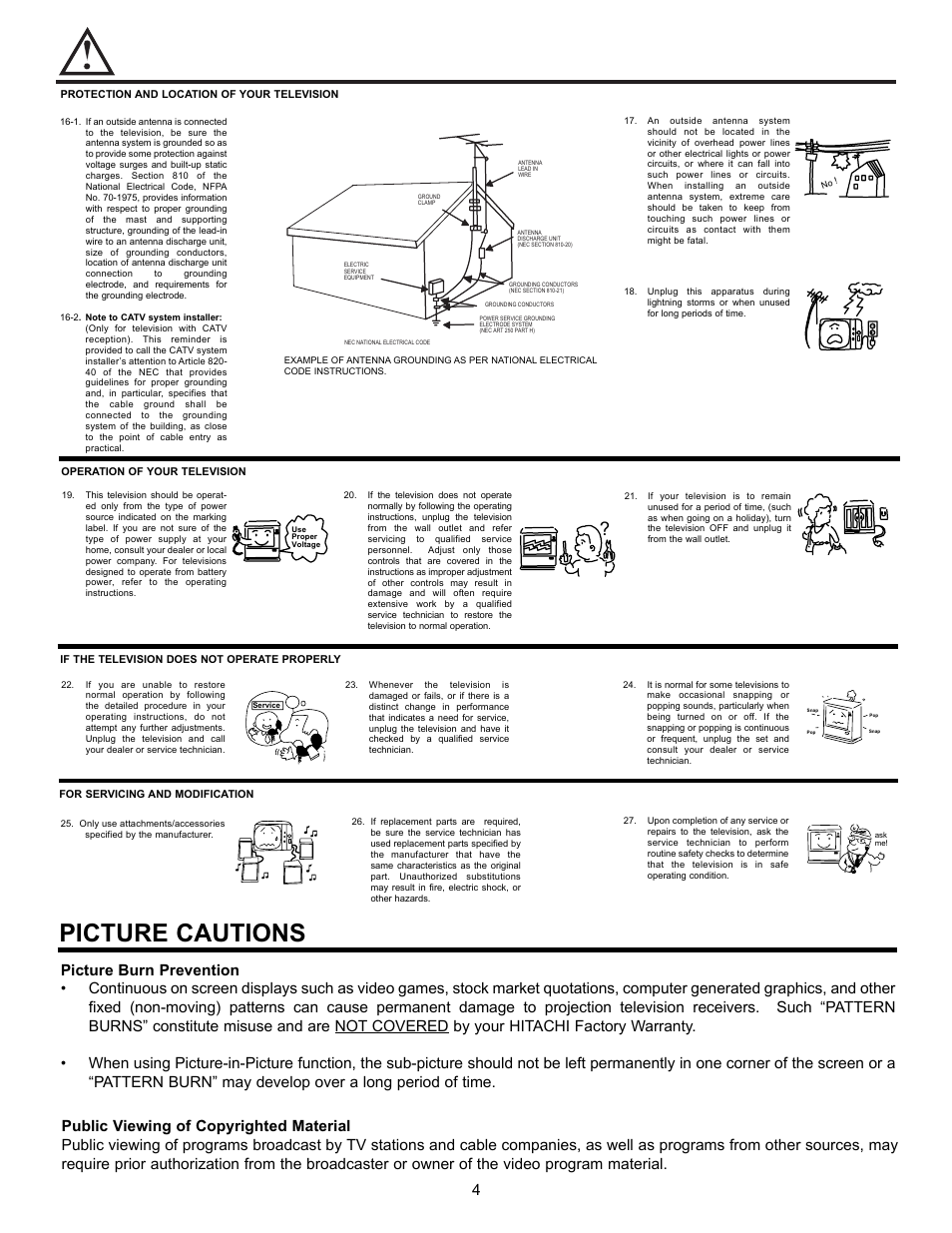 Safety tips, Picture cautions | Hitachi DX Series 50DX10B User Manual | Page 4 / 60