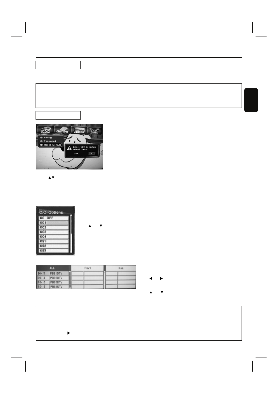 Setting up your dtv, Closed caption, Favorite channel list | Hitachi 35HDL52 User Manual | Page 44 / 52