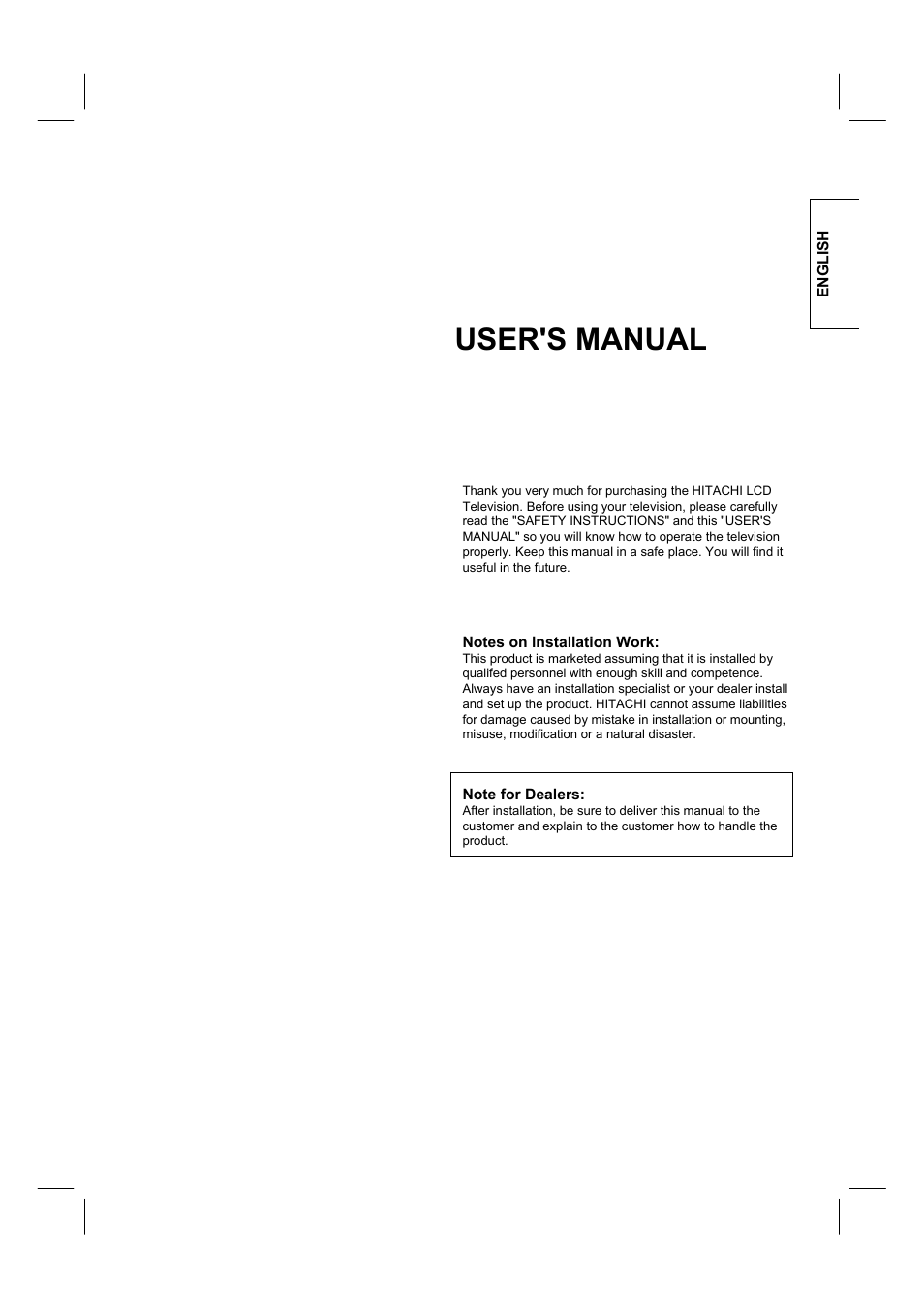 Hitachi 26LD8000TA User Manual | 40 pages