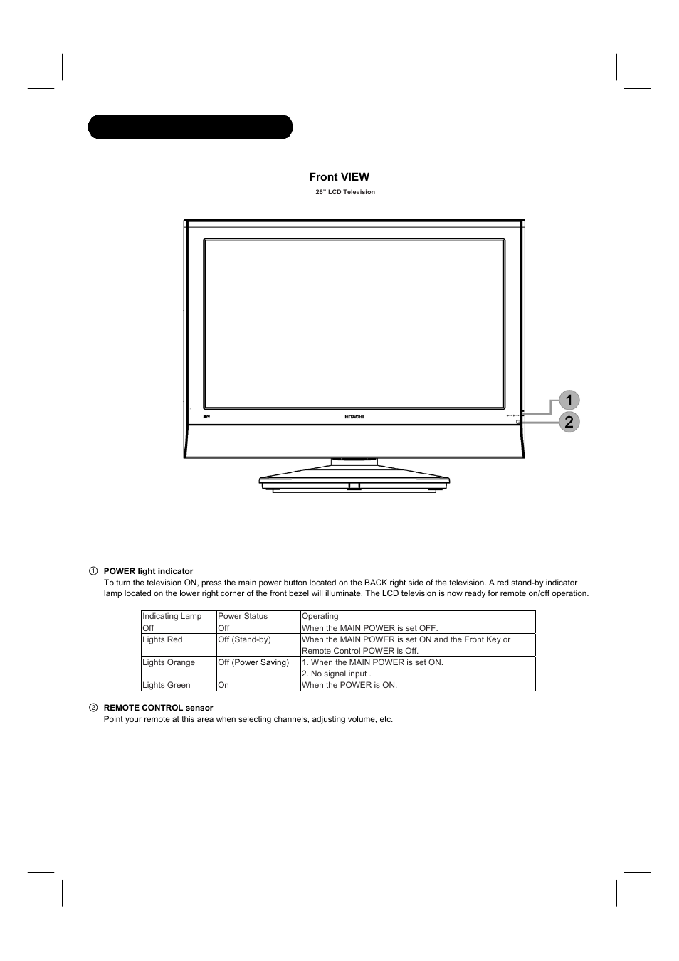 Front panel controls | Hitachi 26LD8000TA User Manual | Page 12 / 40