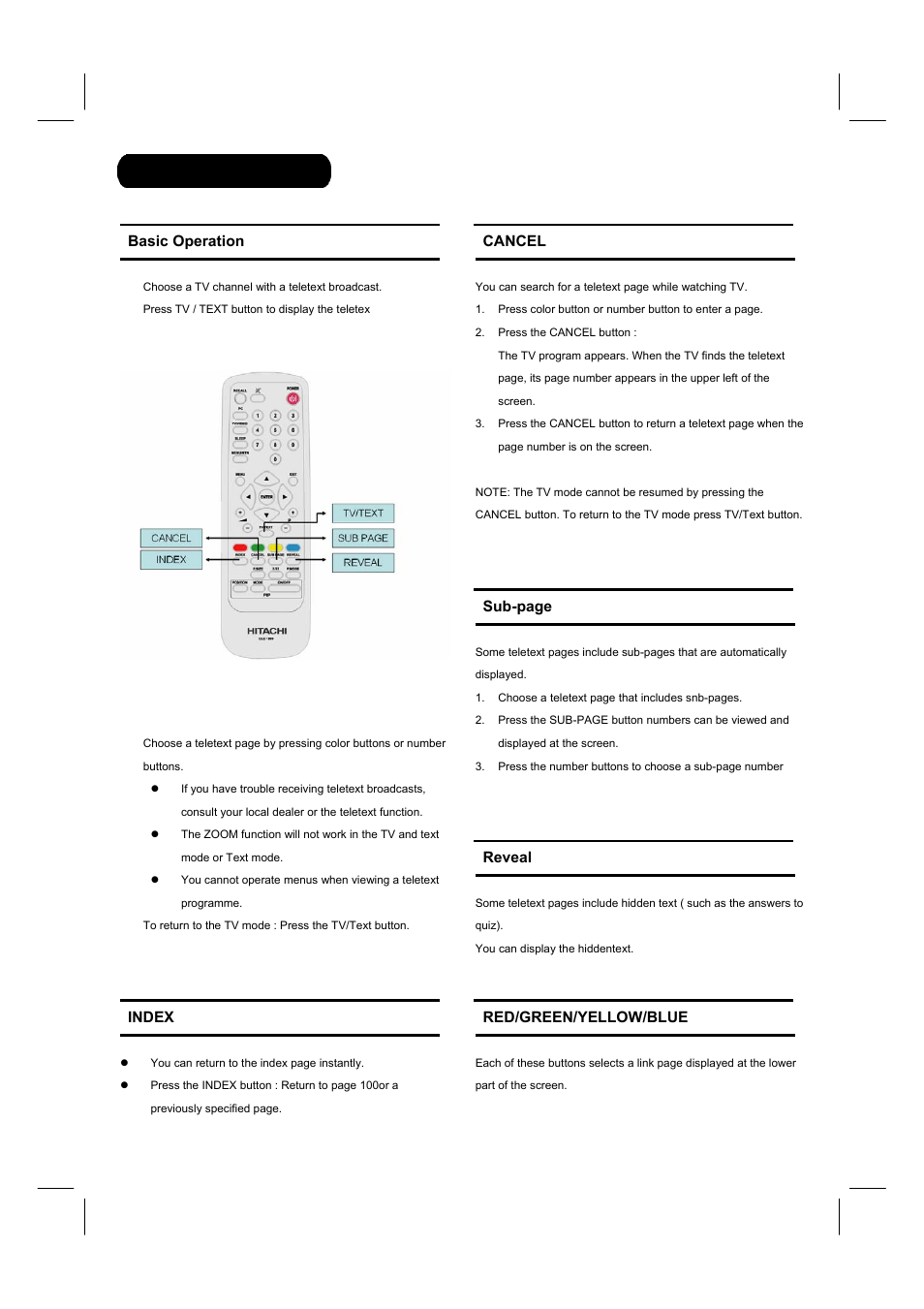 Teletext function | Hitachi 26LD8000TA User Manual | Page 25 / 40