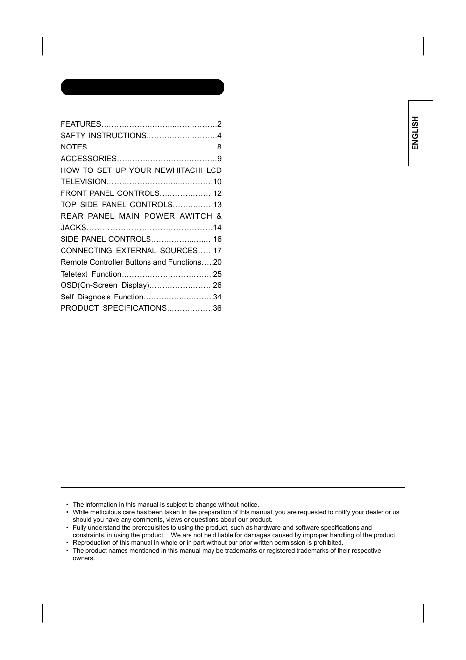 Hitachi 26LD8000TA User Manual | Page 3 / 40