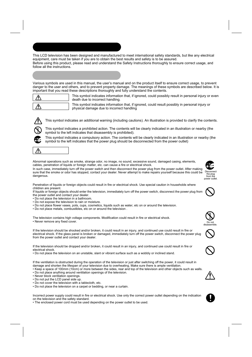 Warning caution warning, Safety instructions, About the symbols | Hitachi 26LD8000TA User Manual | Page 4 / 40