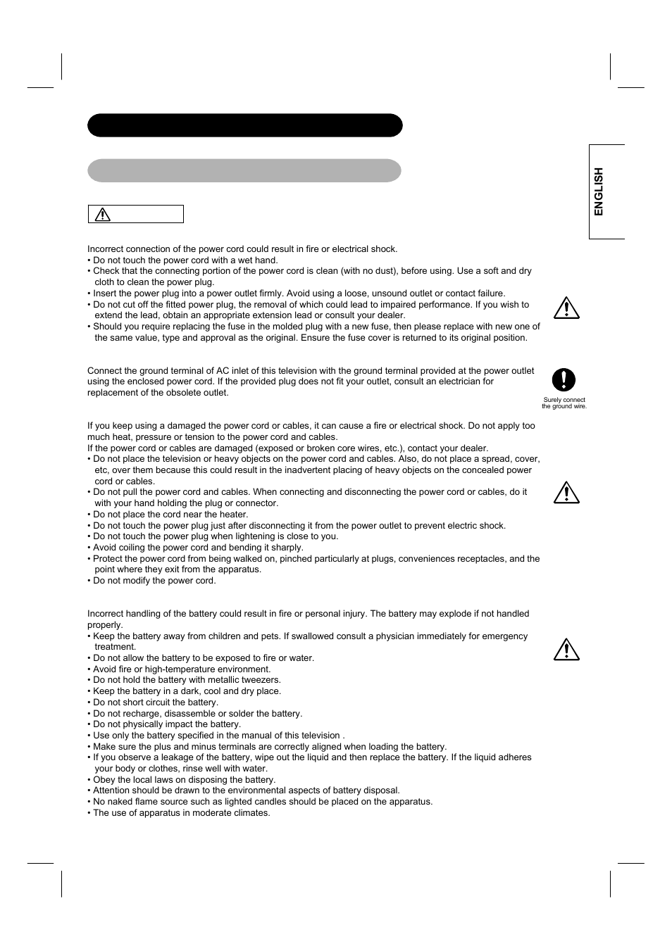 Warning, Safety instructions (continued), About the symbols (continued) | Hitachi 26LD8000TA User Manual | Page 5 / 40