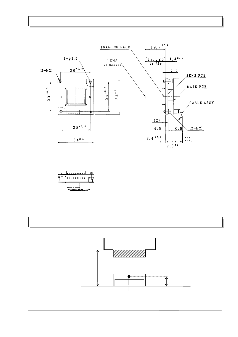 External view, Optical dimensions | Hitachi Infrared B/W Camera Module BE-IR20 User Manual | Page 7 / 22