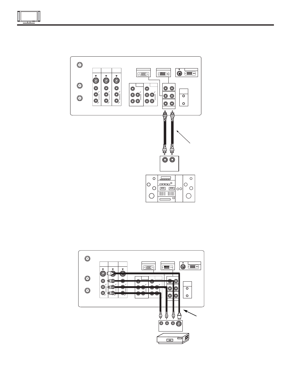 Connecting external audio/video sources, Stereo system amplifier, Rl input | Optional, see page 23 | Hitachi 32HDT20 User Manual | Page 17 / 83