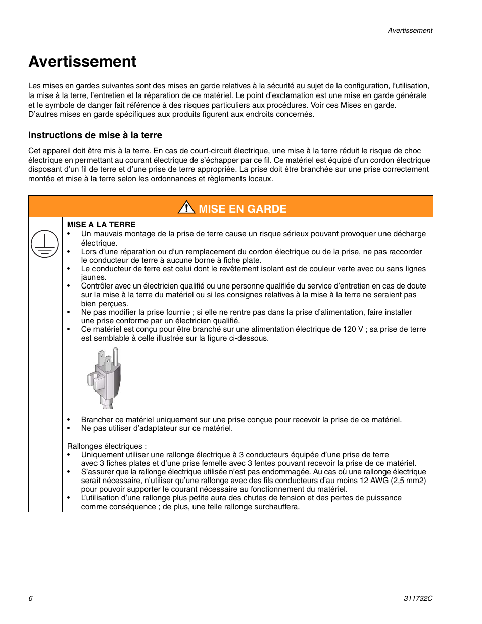 Avertissement, Mise en garde | Hitachi 390 User Manual | Page 6 / 40