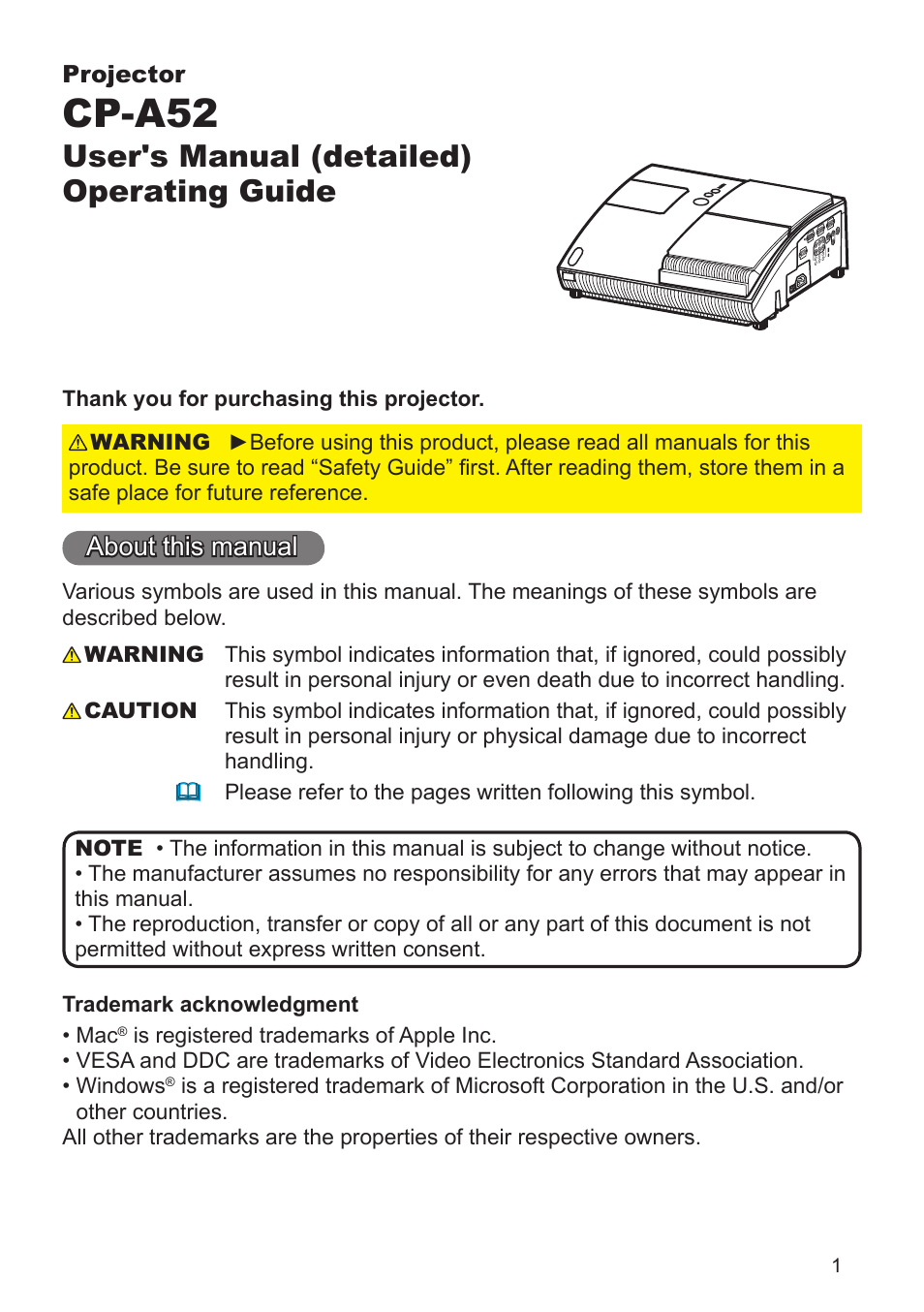 Hitachi CP-A52 User Manual | 71 pages