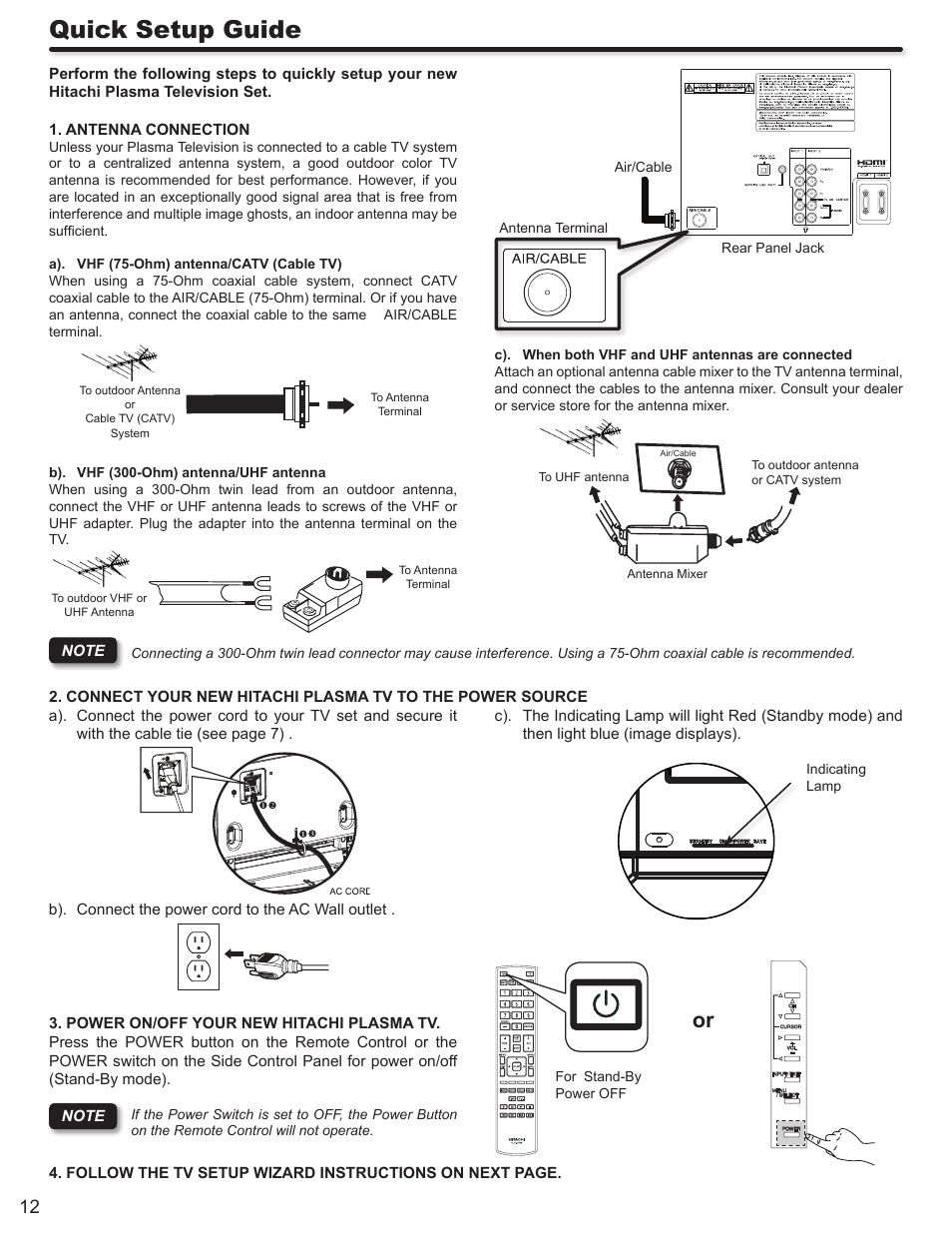 Quick setup guide | Hitachi P50A402 User Manual | Page 12 / 62