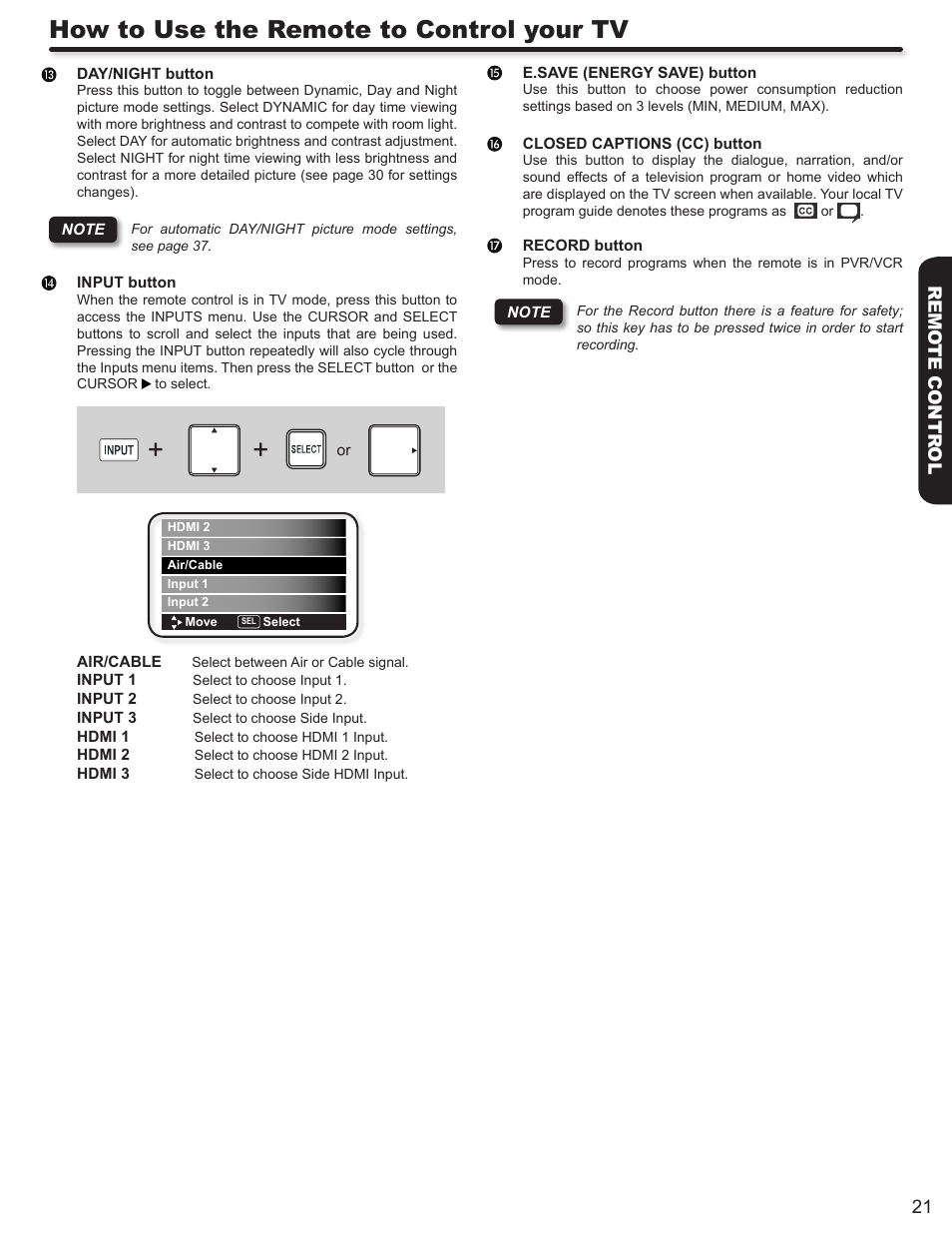 How to use the remote to control your tv | Hitachi P50A402 User Manual | Page 21 / 62
