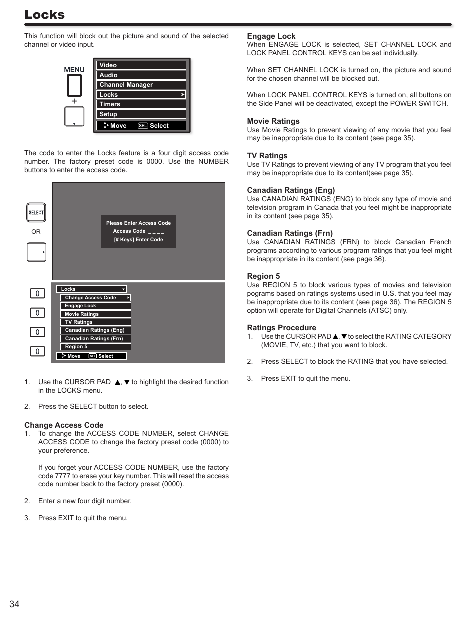 Locks | Hitachi P50A402 User Manual | Page 34 / 62