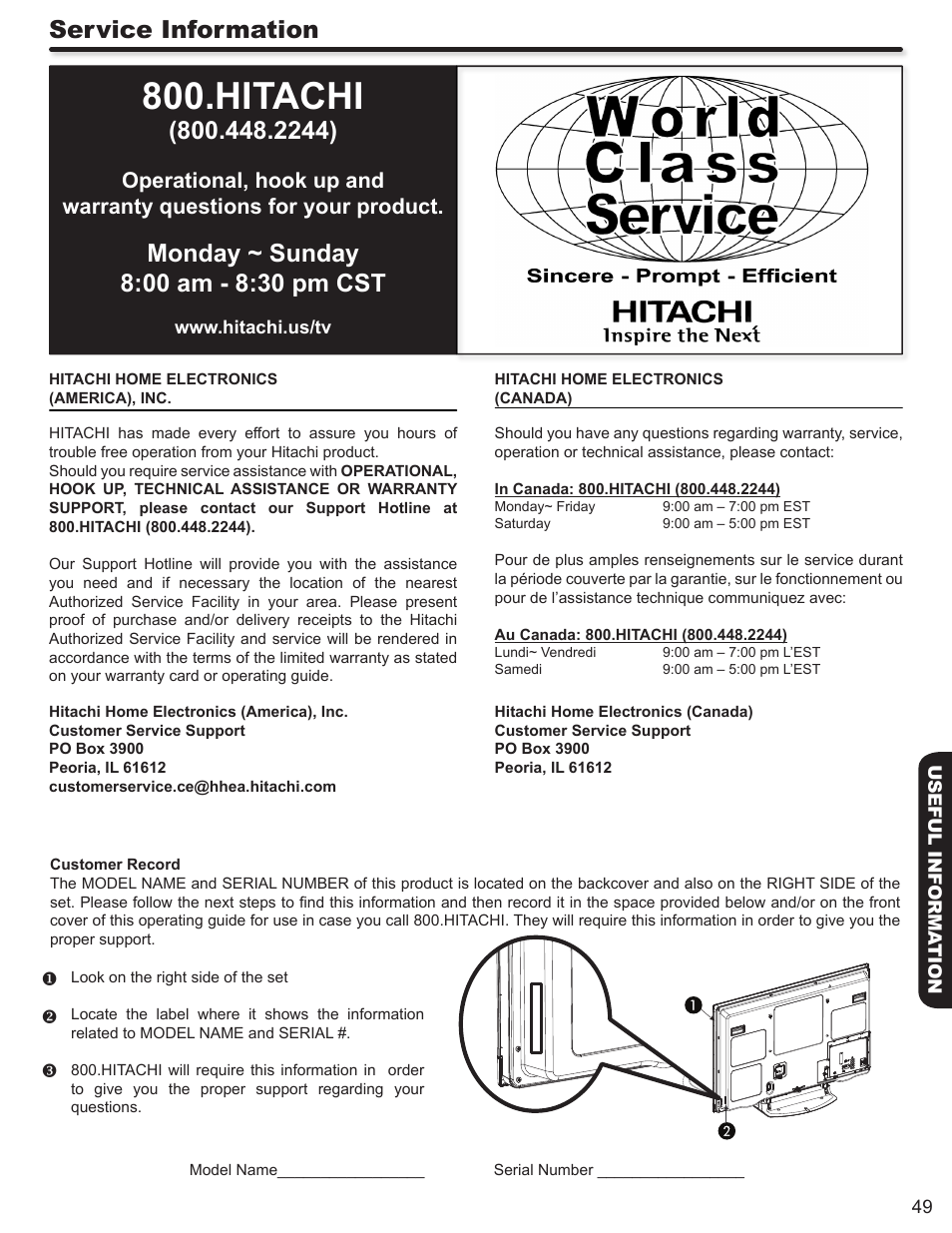 Hitachi, Service information | Hitachi P50A402 User Manual | Page 49 / 62