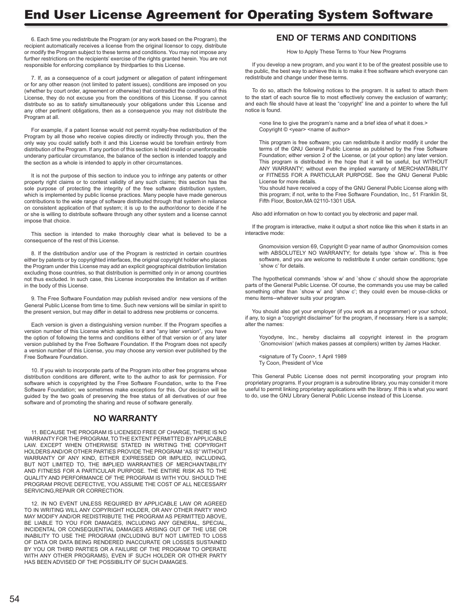 No warranty, End of terms and conditions | Hitachi P50A402 User Manual | Page 54 / 62